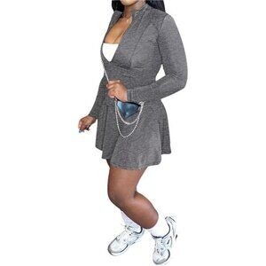 Two Piece Tennis Skirt Sets for Women Dark Gray